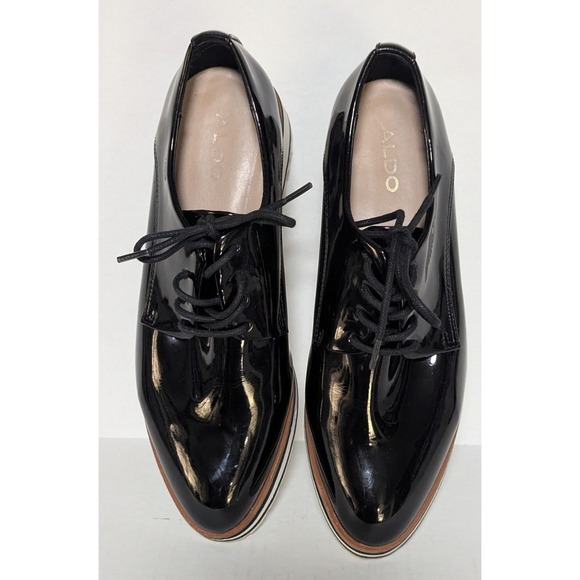 Aldo Women's Ereillan Oxfords Black Size 6.5M Faux Patent Leather Lace Ups - Picture 4 of 10